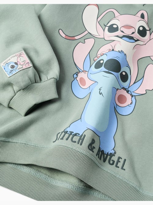 Sweat en coton peigné à capuche et imprimé Stitch & Angel - Kiabi