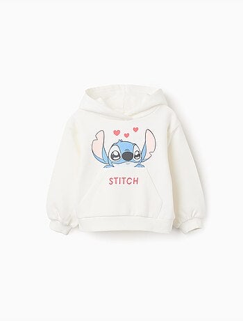 Sweat en coton peigné à capuche et imprimé Stitch