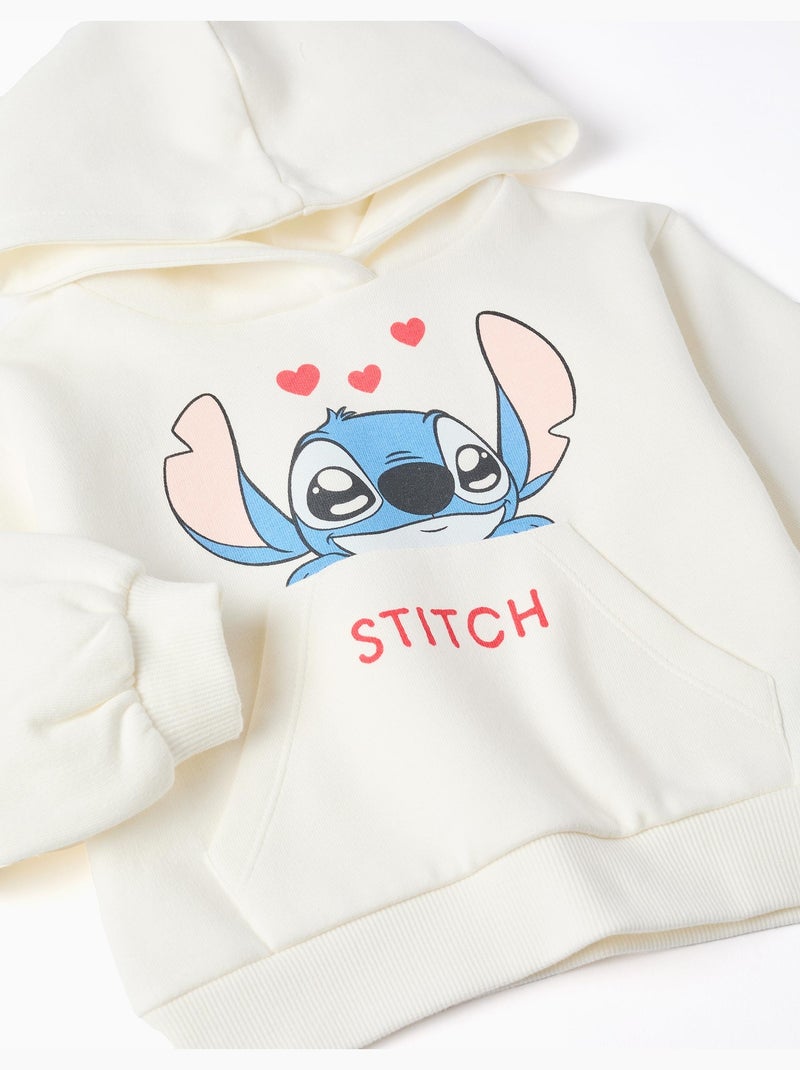 Sweat en coton peigné à capuche et imprimé Stitch Blanc - Kiabi