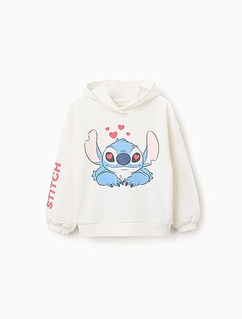 Sweat en coton peigné à capuche et imprimés Stitch