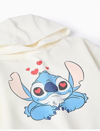 Sweat en coton peigné à capuche et imprimés Stitch