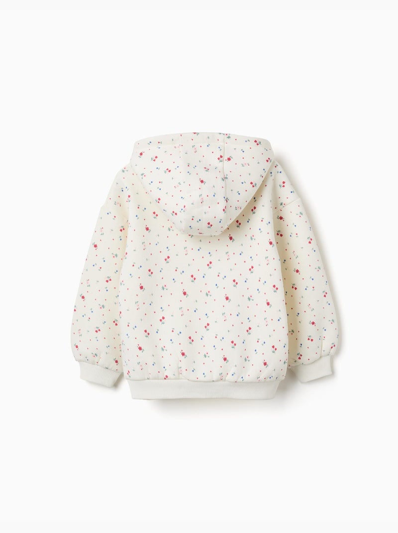 Sweat en coton peigné à capuche et motif floral Blanc - Kiabi