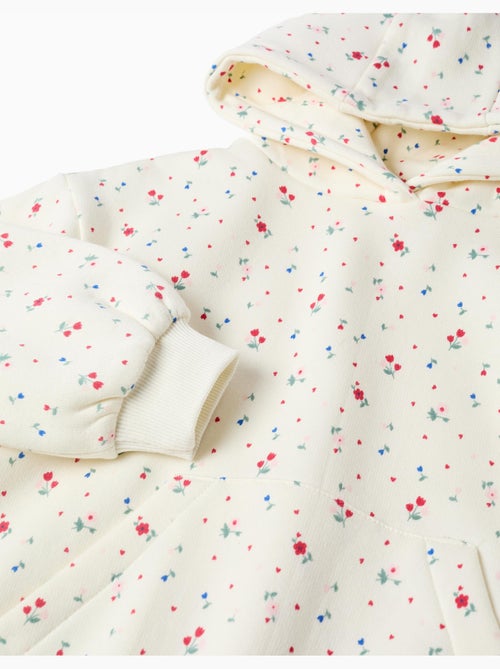 Sweat en coton peigné à capuche et motif floral - Kiabi