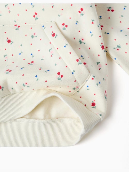 Sweat en coton peigné à capuche et motif floral - Kiabi