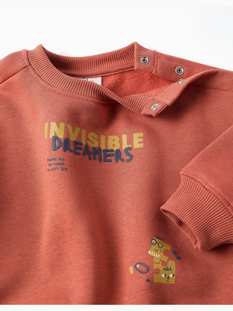 Sweat en coton peigné à imprimé invisible dreamers Marron - Kiabi