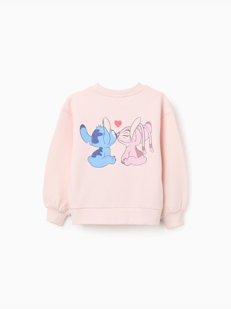 Sweat en coton peigné à imprimés Stitch et Angel Rose clair - Kiabi