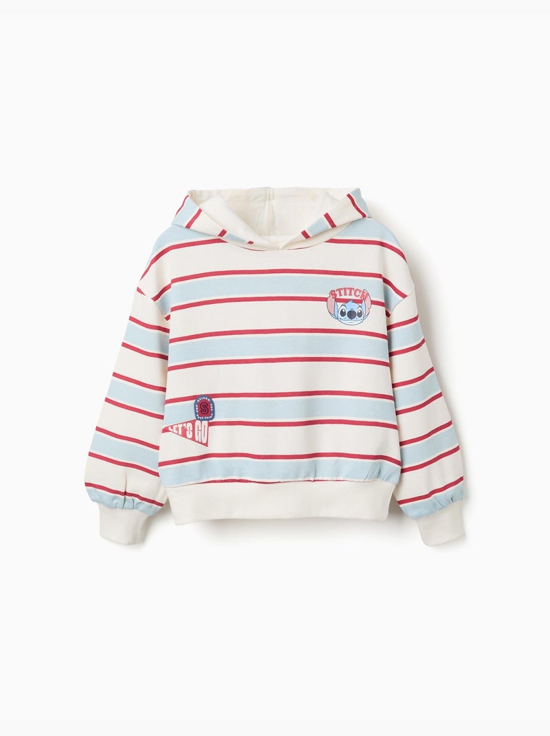 Sweat en coton peigné à rayures et capuche stitch Blanc - Kiabi