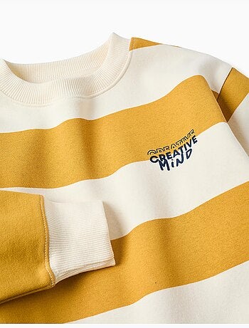 Sweat en coton peigné à rayures et imprimé