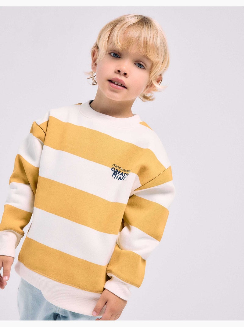Sweat en coton peigné à rayures et imprimé Jaune - Kiabi