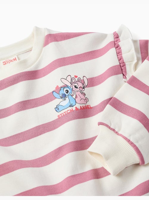 Sweat en coton peigné à rayures et imprimé Stitch - Kiabi