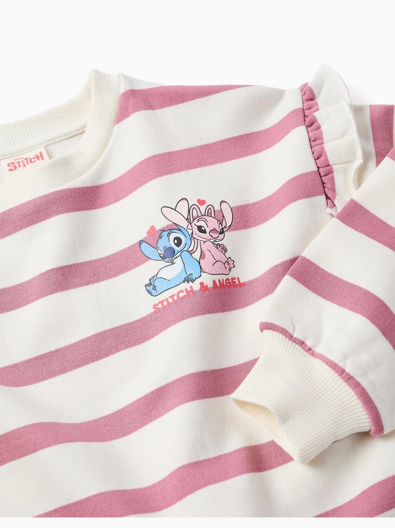 Sweat en coton peigné à rayures et imprimé Stitch Rose foncé - Kiabi