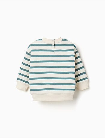 Sweat en coton peigné à rayures et imprimé
