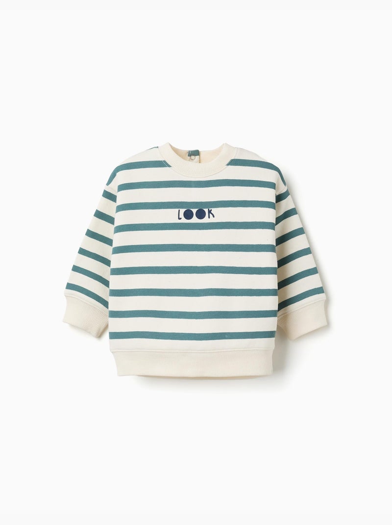 Sweat en coton peigné à rayures et imprimé Vert clair - Kiabi