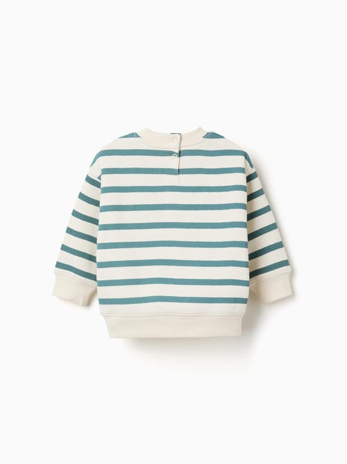 Sweat en coton peigné à rayures et imprimé - Kiabi
