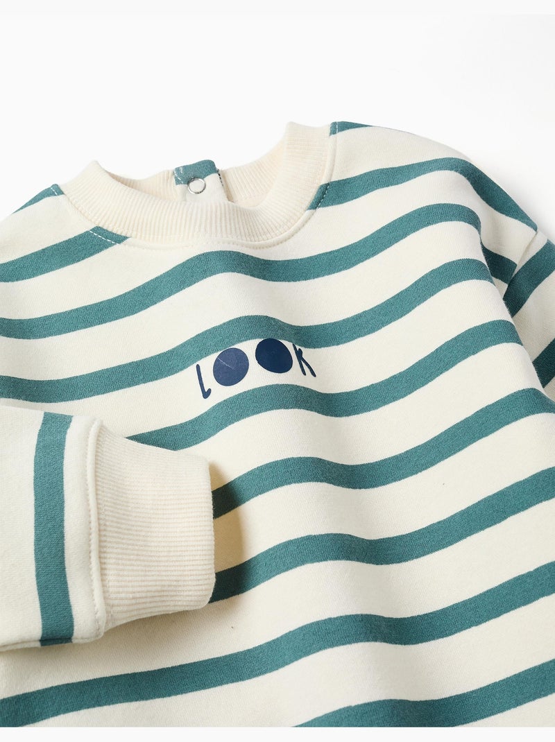 Sweat en coton peigné à rayures et imprimé Vert clair - Kiabi
