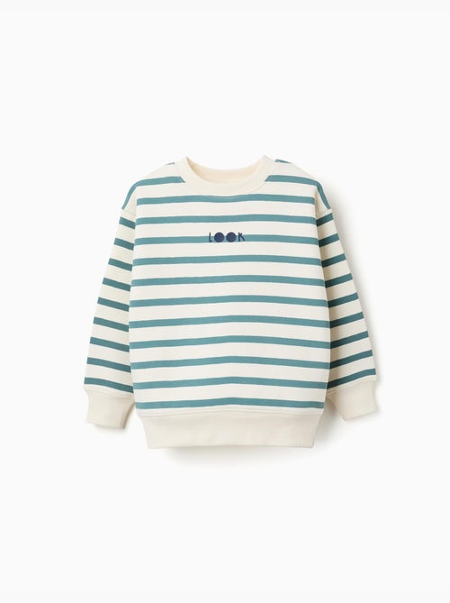 Sweat en coton peigné à rayures et imprimé - Kiabi Sweat en coton peigné à rayures et imprimé - Kiabi