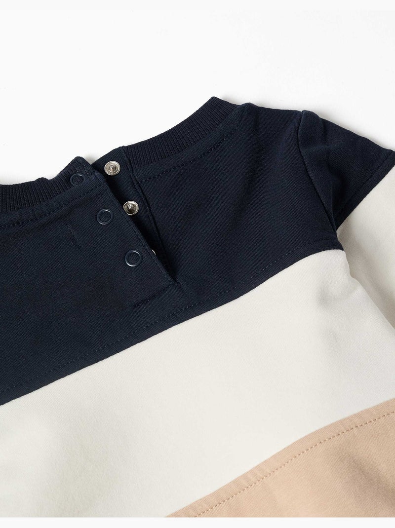 Sweat en coton peigné avec bloc de couleurs Bleu foncé - Kiabi