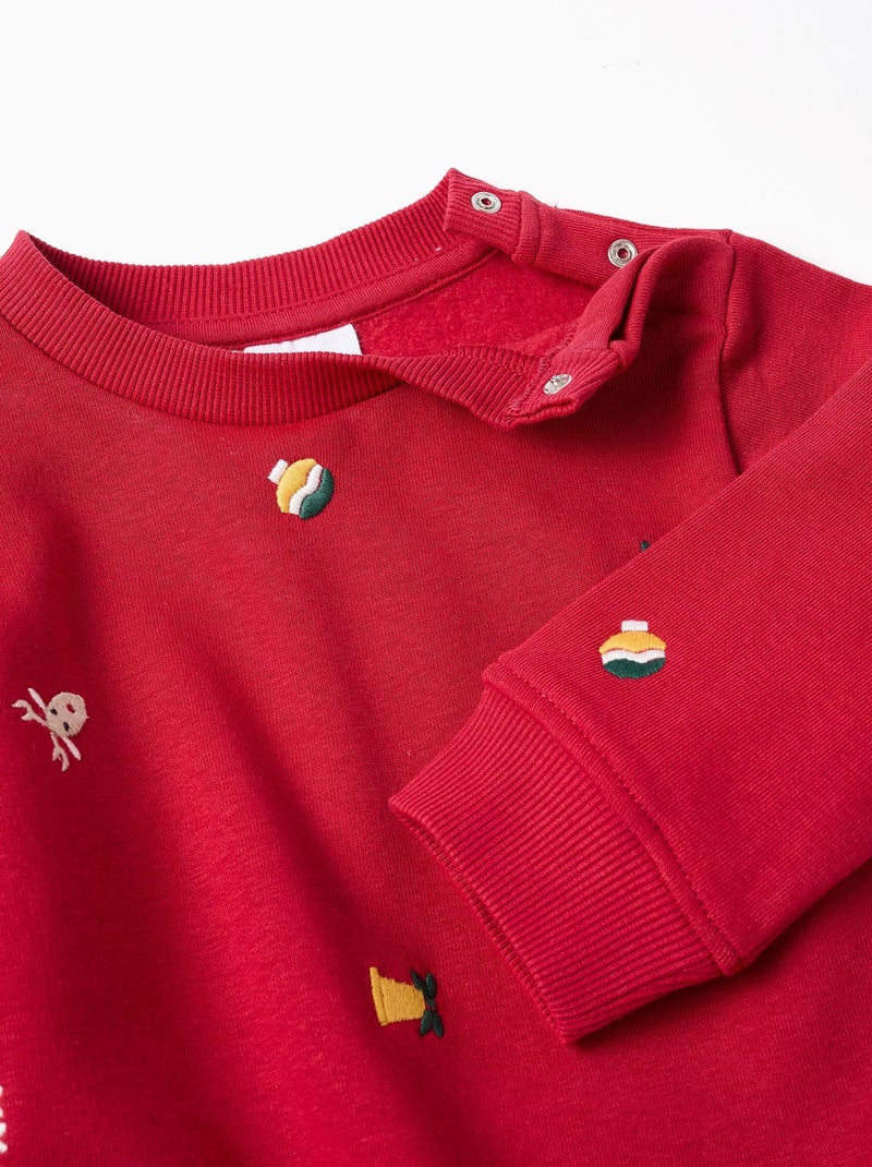 Sweat en coton peigné avec broderie de Noël Rouge foncé - Kiabi