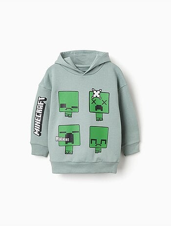 Sweat en coton peigné avec capuche et imprimé minecraft