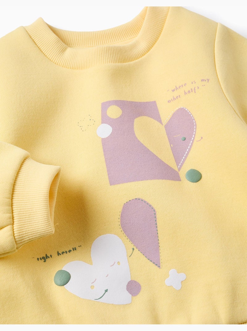 Sweat en coton peigné avec cœurs imprimés Jaune - Kiabi