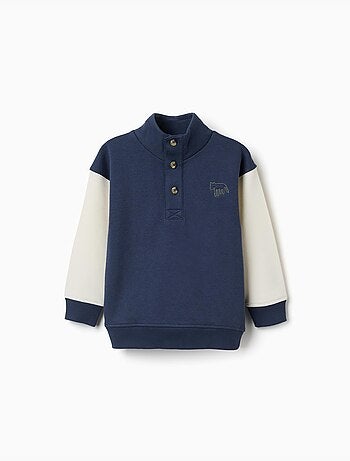 Sweat en coton peigné avec col montant et broderie