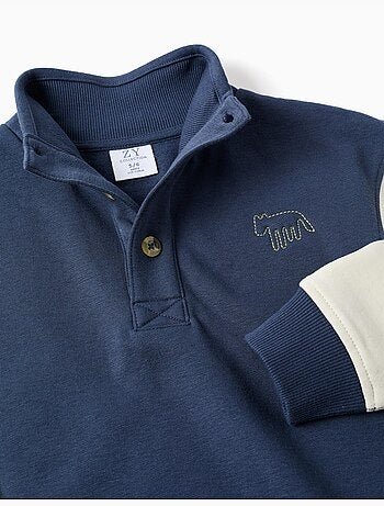 Sweat en coton peigné avec col montant et broderie