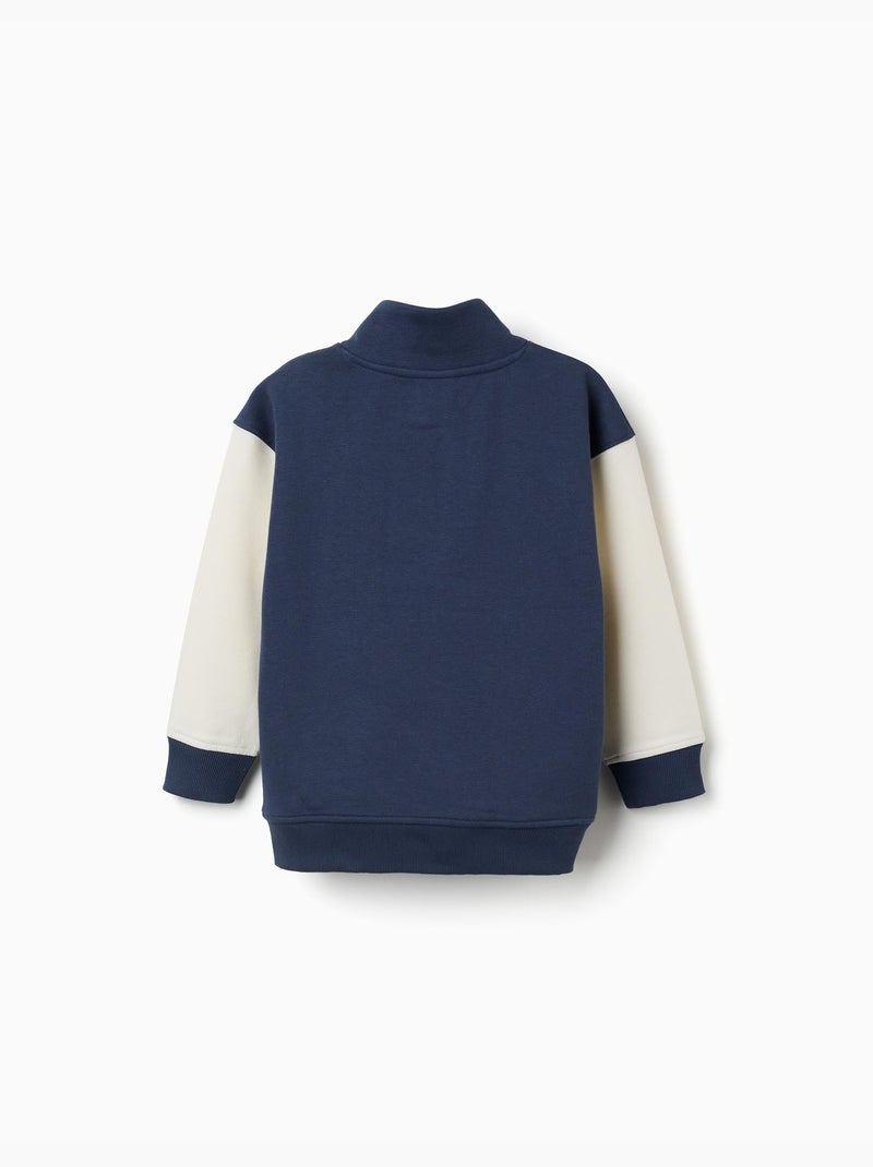 Sweat en coton peigné avec col montant et broderie Bleu foncé - Kiabi