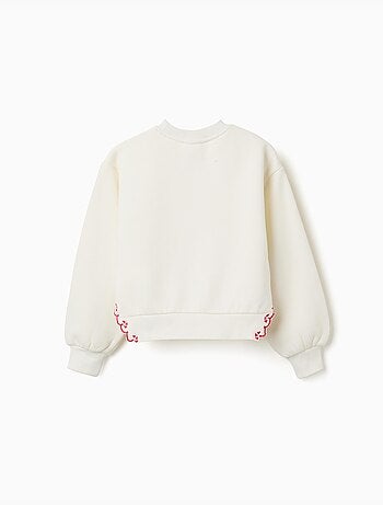 Sweat en coton peigné avec fleur brodée