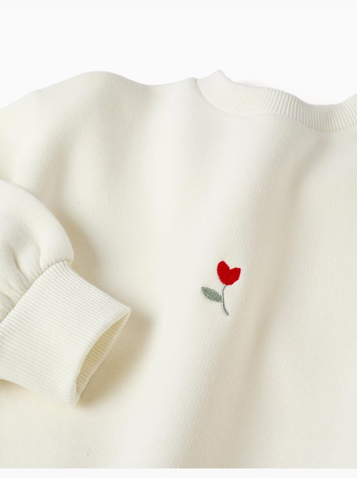 Sweat en coton peigné avec fleur brodée - Kiabi