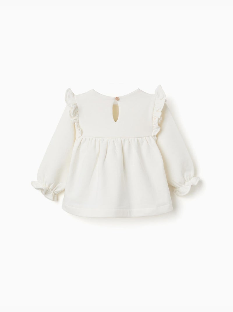 Sweat en coton peigné avec fleurs en relief Blanc - Kiabi