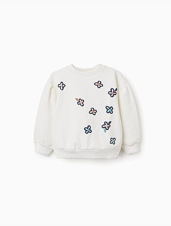 Sweat en coton peigné avec fleurs en relief