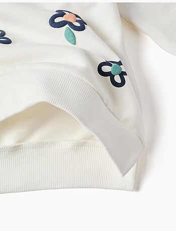 Sweat en coton peigné avec fleurs en relief