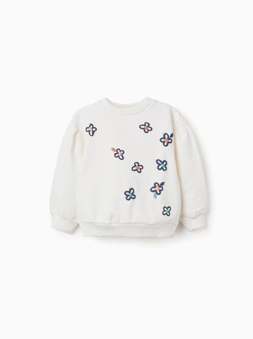 Sweat en coton peigné avec fleurs en relief - Kiabi Sweat en coton peigné avec fleurs en relief - Kiabi