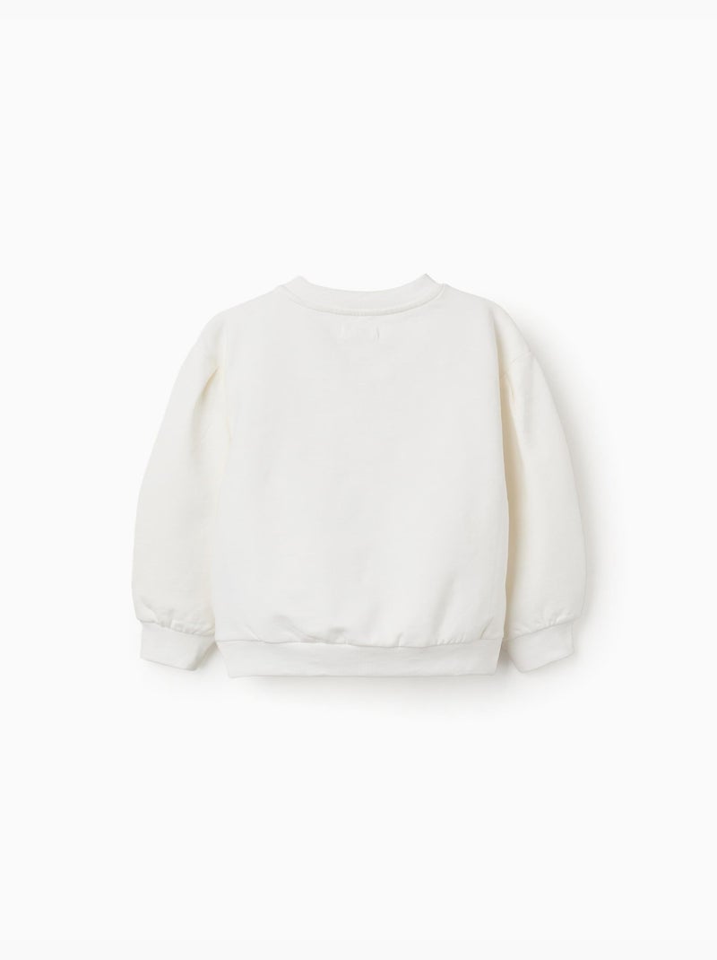 Sweat en coton peigné avec fleurs en relief Blanc - Kiabi