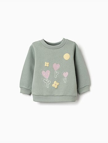 Sweat en coton peigné avec fleurs et cœurs