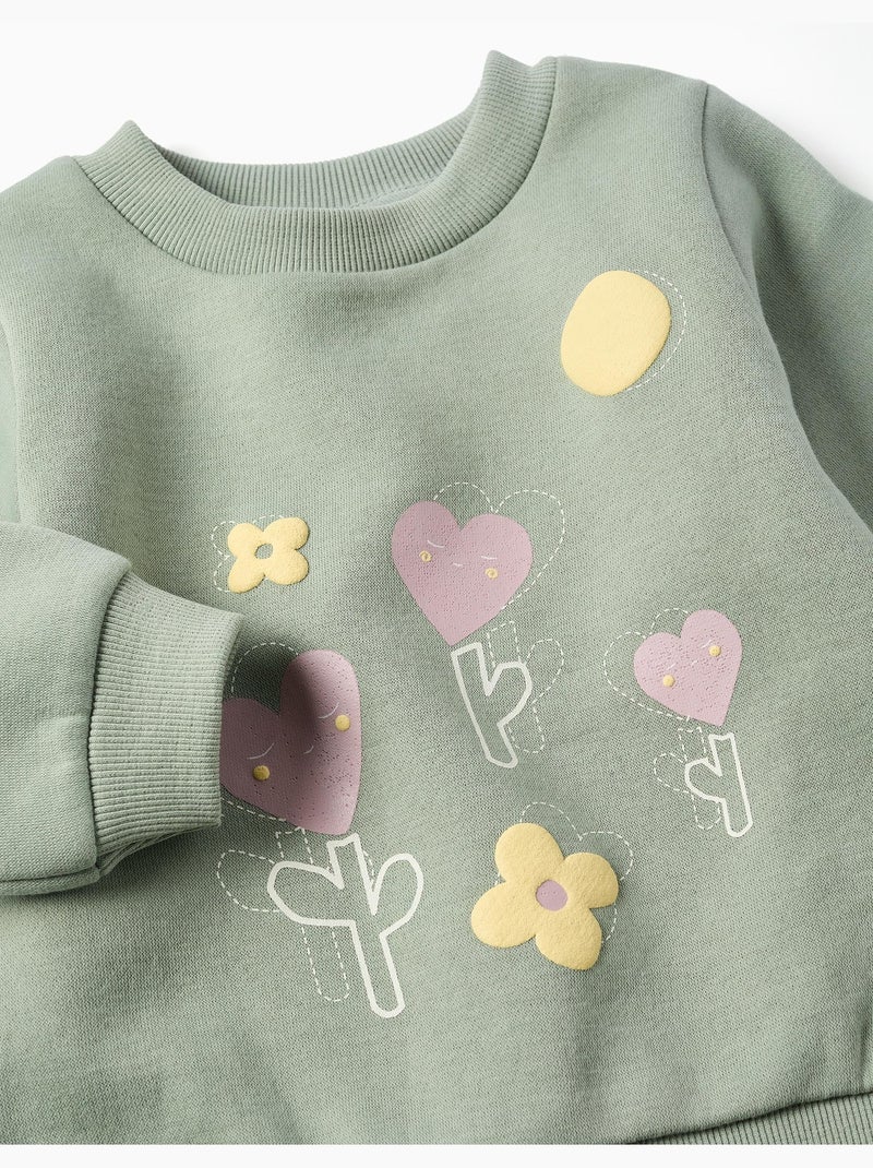 Sweat en coton peigné avec fleurs et cœurs Vert - Kiabi