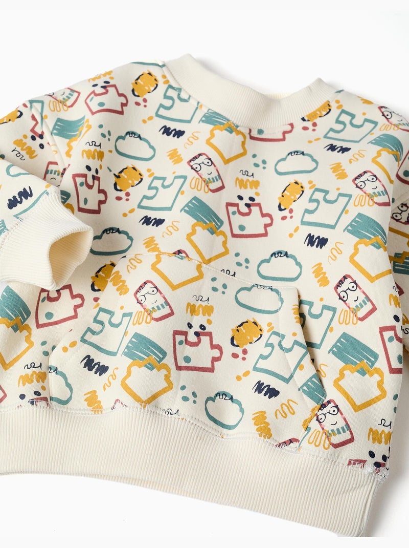 Sweat en coton peigné avec imprimé coloré Blanc - Kiabi