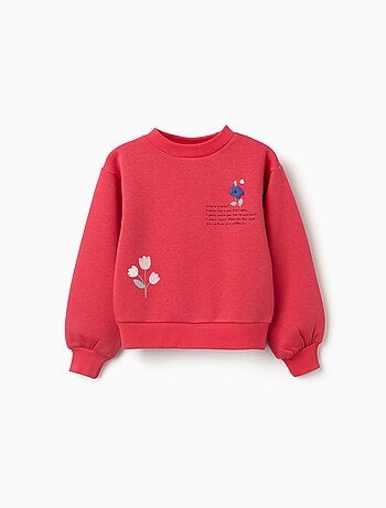 Sweat en coton peigné avec imprimé en relief de fleurs