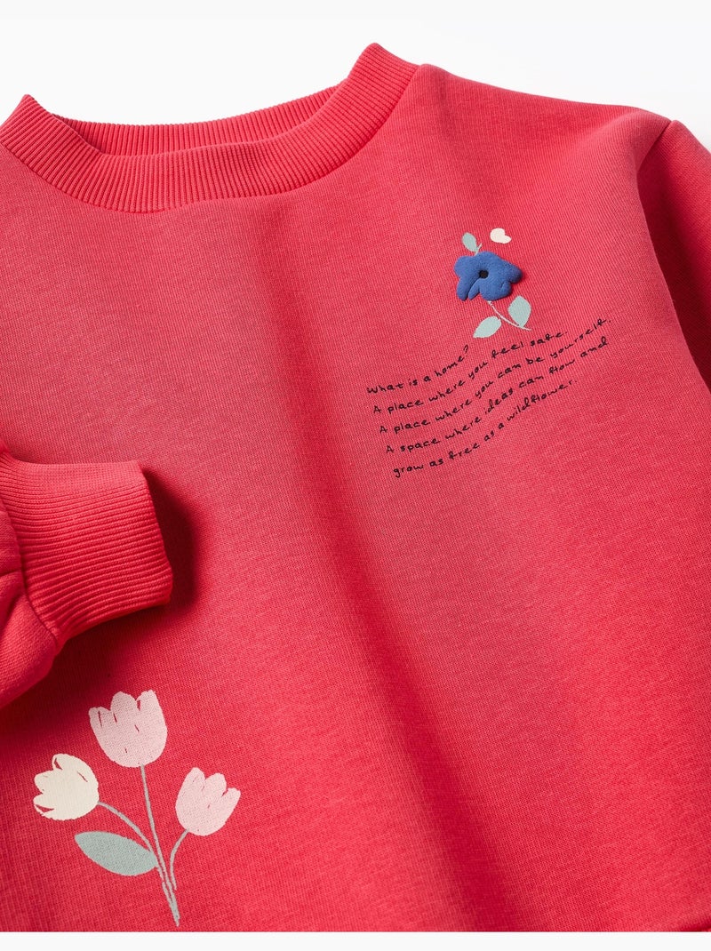 Sweat en coton peigné avec imprimé en relief de fleurs Rouge - Kiabi