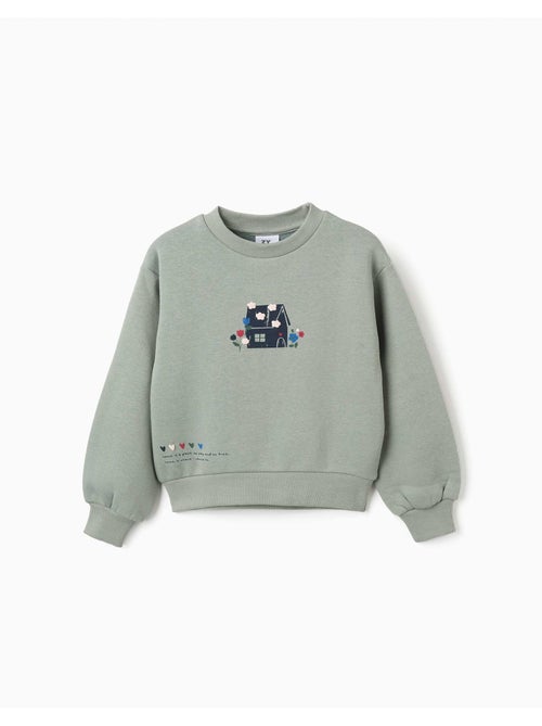 Sweat en coton peigné avec imprimé en relief de fleurs - Kiabi