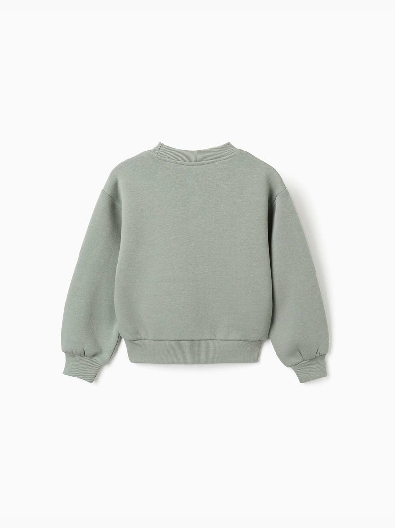 Sweat en coton peigné avec imprimé en relief de fleurs Vert - Kiabi