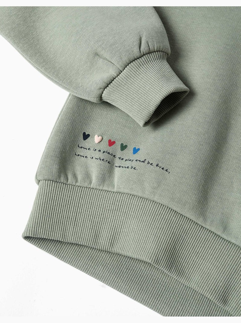 Sweat en coton peigné avec imprimé en relief de fleurs Vert - Kiabi