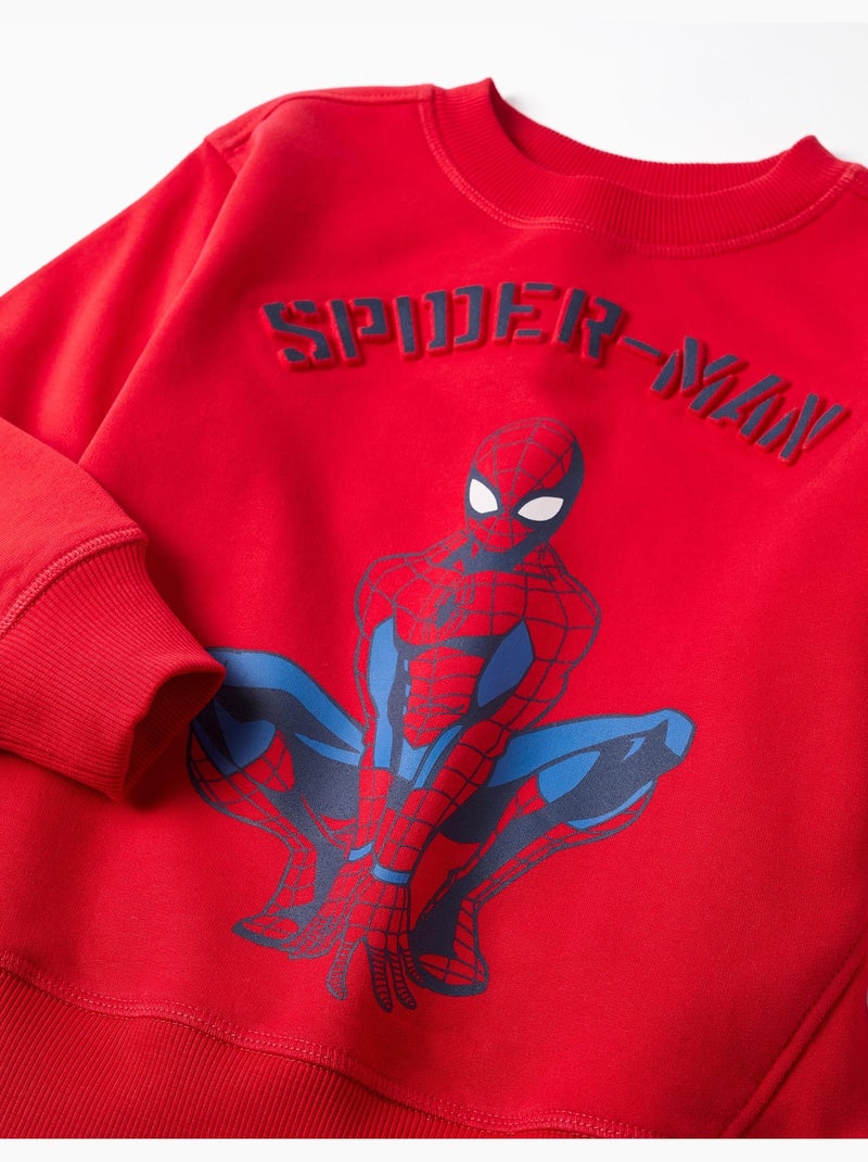 Sweat en coton peigné avec imprimé en relief Spider-Man Rouge - Kiabi