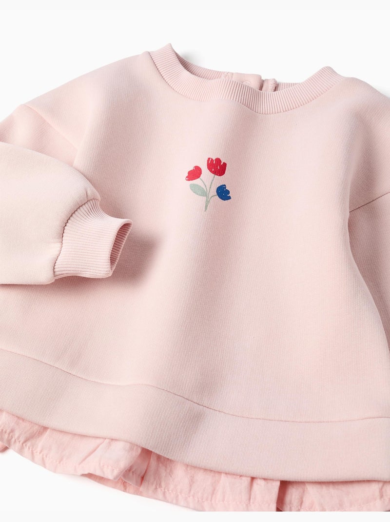 Sweat en coton peigné avec imprimé fleurs Rose - Kiabi