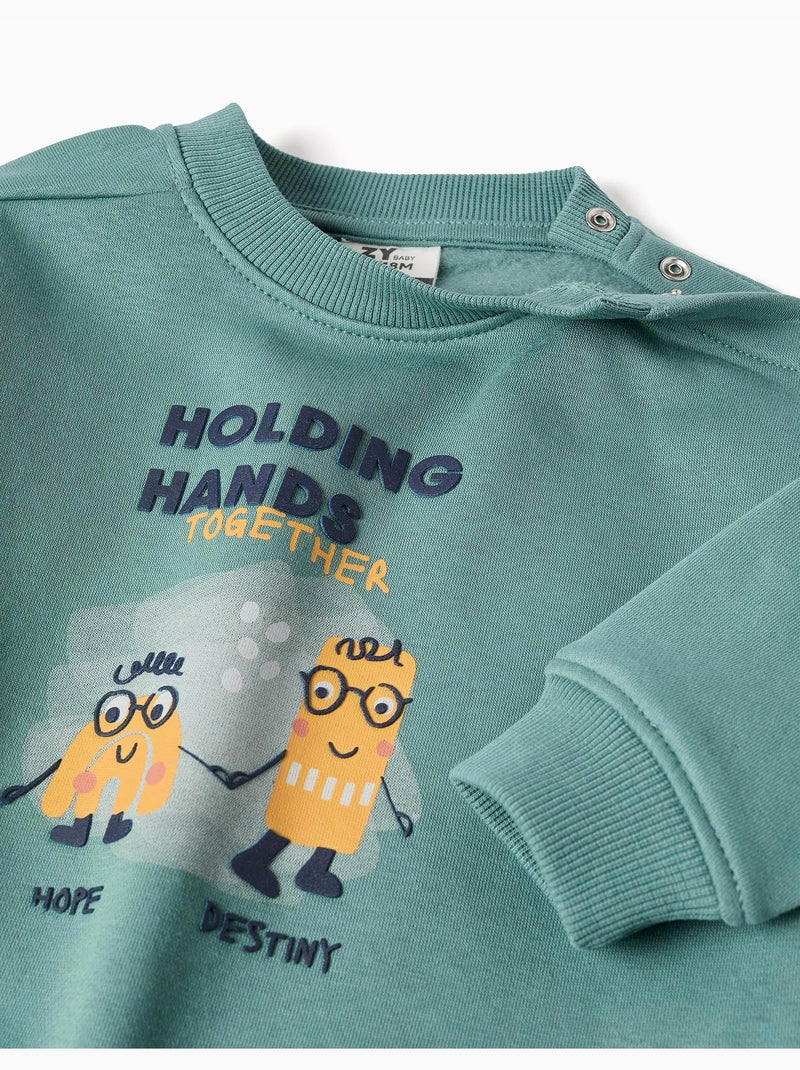 Sweat en coton peigné avec imprimé Holding Hands Vert clair - Kiabi