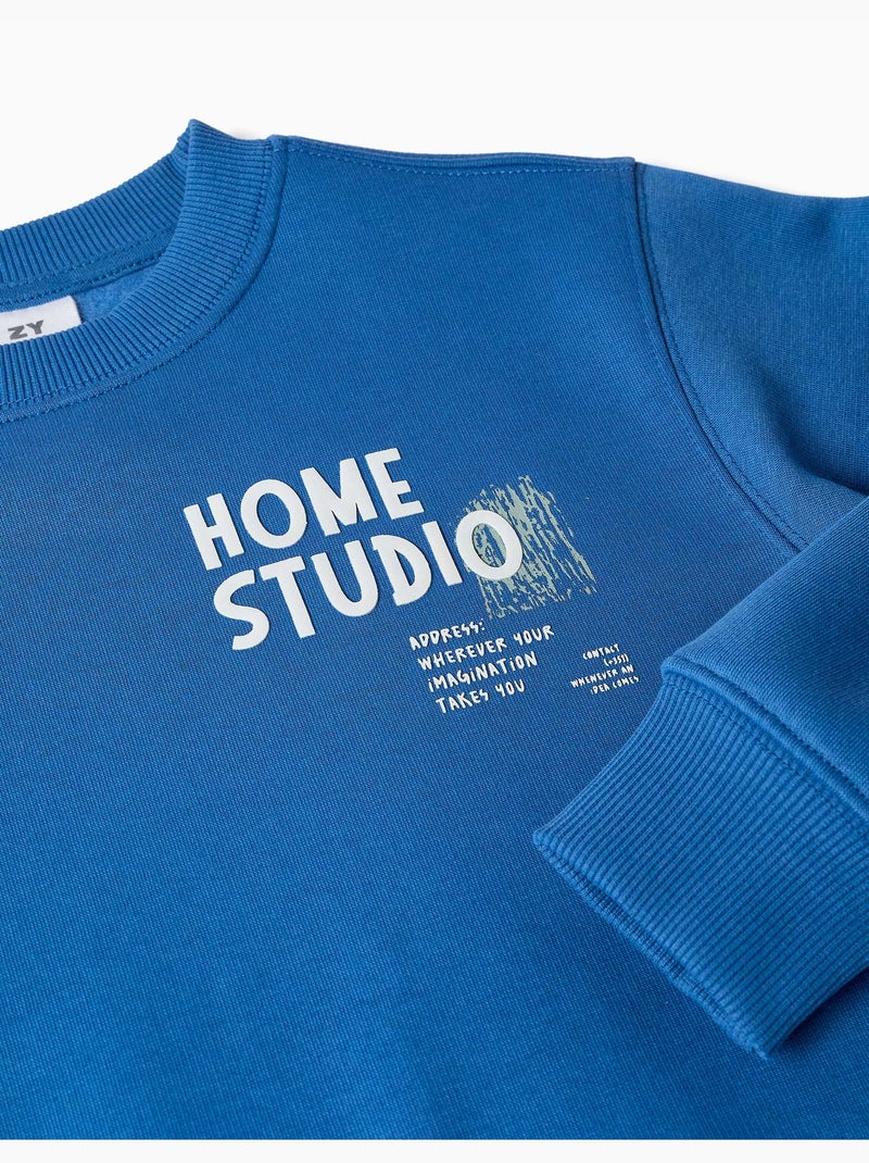 Sweat en coton peigné avec imprimé home studio Bleu Bleu - Kiabi