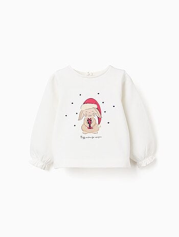 Sweat en coton peigné avec imprimé lapin de Noël