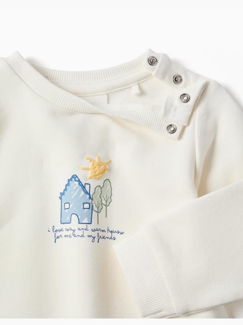 Sweat en coton peigné avec imprimé maison Blanc - Kiabi
