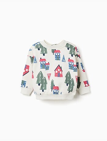 Sweat en coton peigné avec imprimé maisons