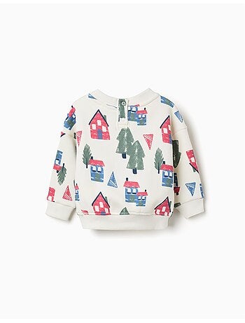 Sweat en coton peigné avec imprimé maisons